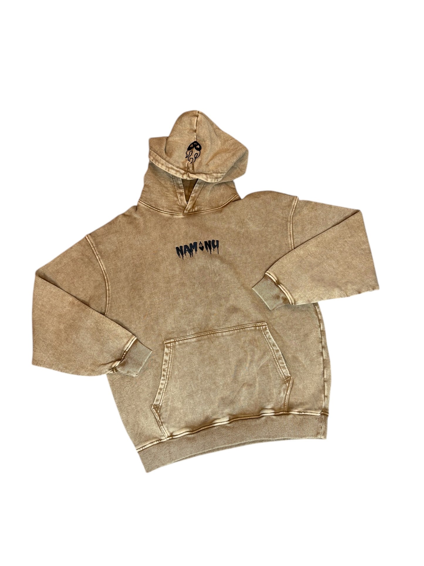 EMBROIDERED LOGO ACID WASH HOODIE