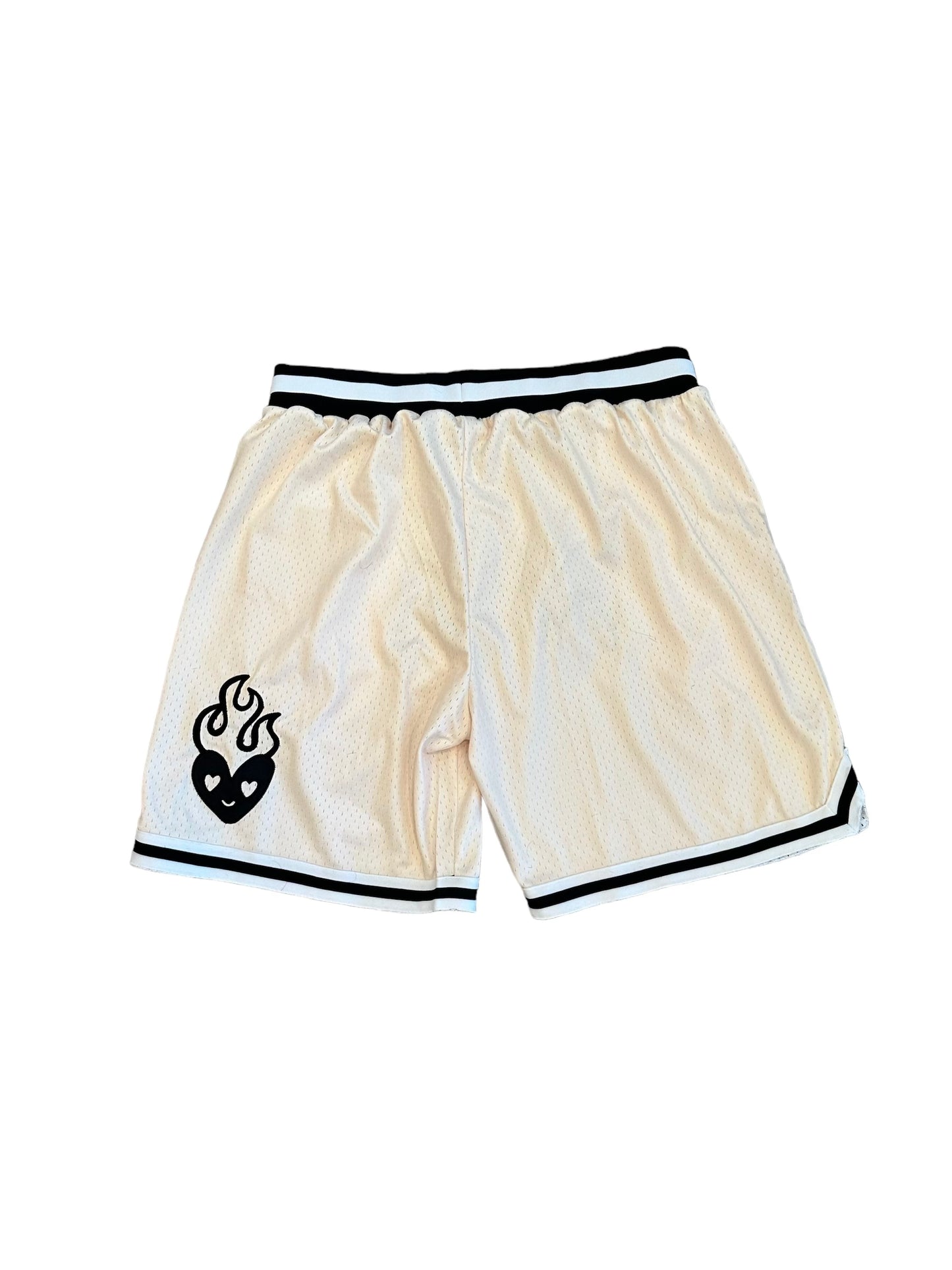 BEIGE EMBROIDERED LOGO MESH SHORTS