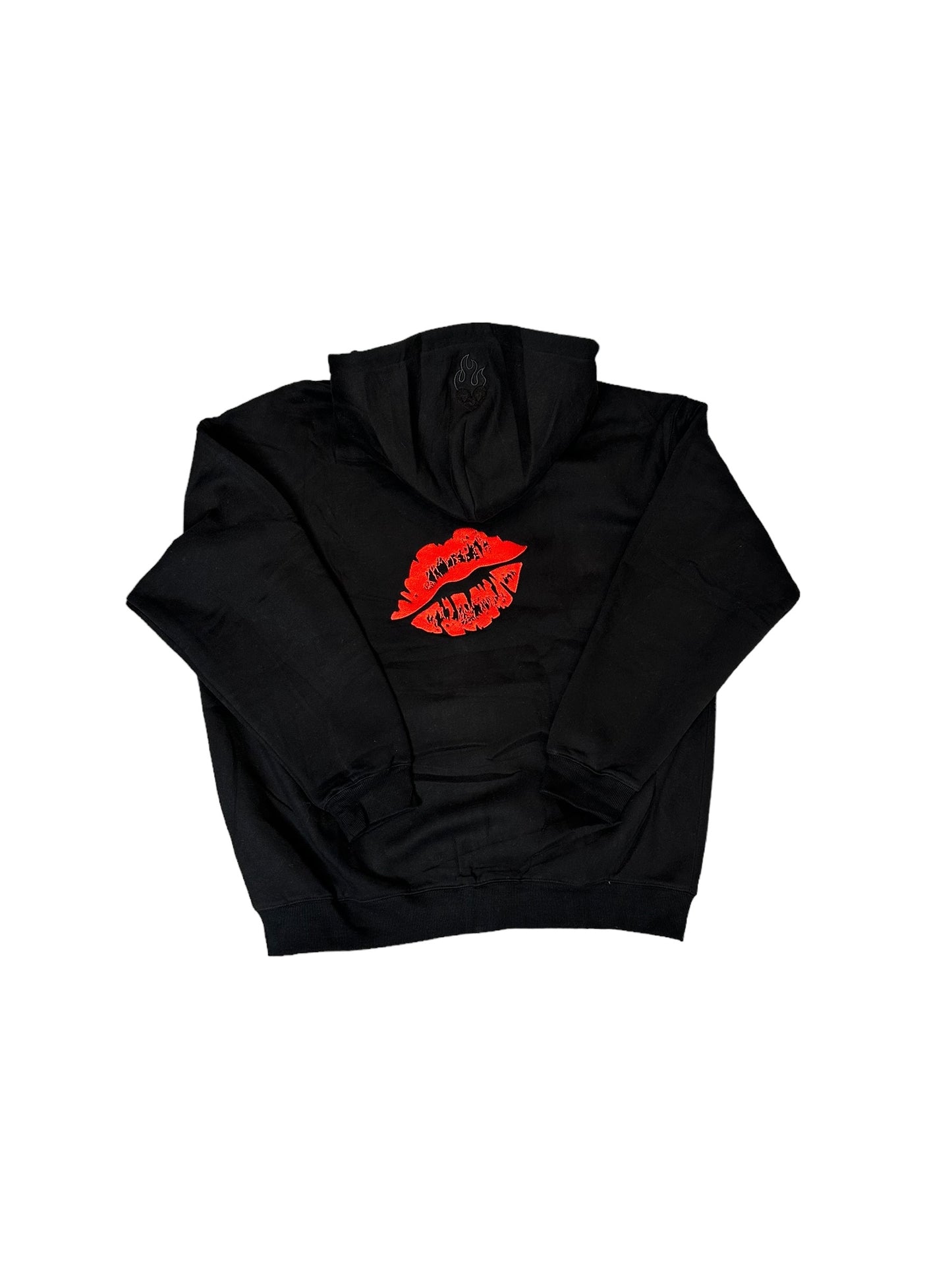 BLACK EMBROIDERED LOGO ZIP UP HOODIE