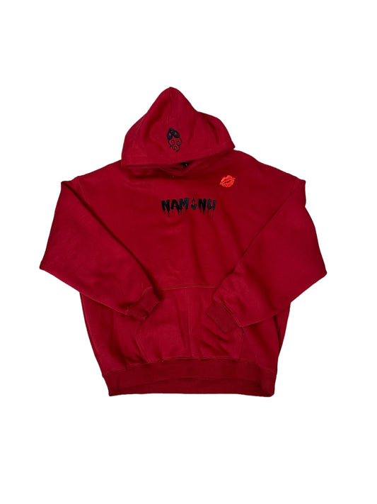 RED EMBROIDERED LOGO HOODIE