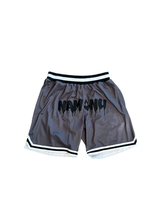 GREY EMBROIDERED LOGO MESH SHORTS