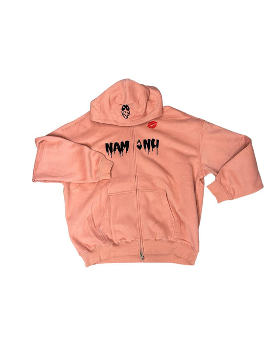 SALMON EMBROIDERED LOGO ZIP UP HOODIE