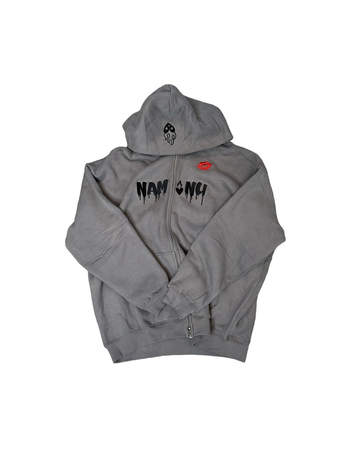 CHARCOAL GREY EMBROIDERED LOGO HOODIE