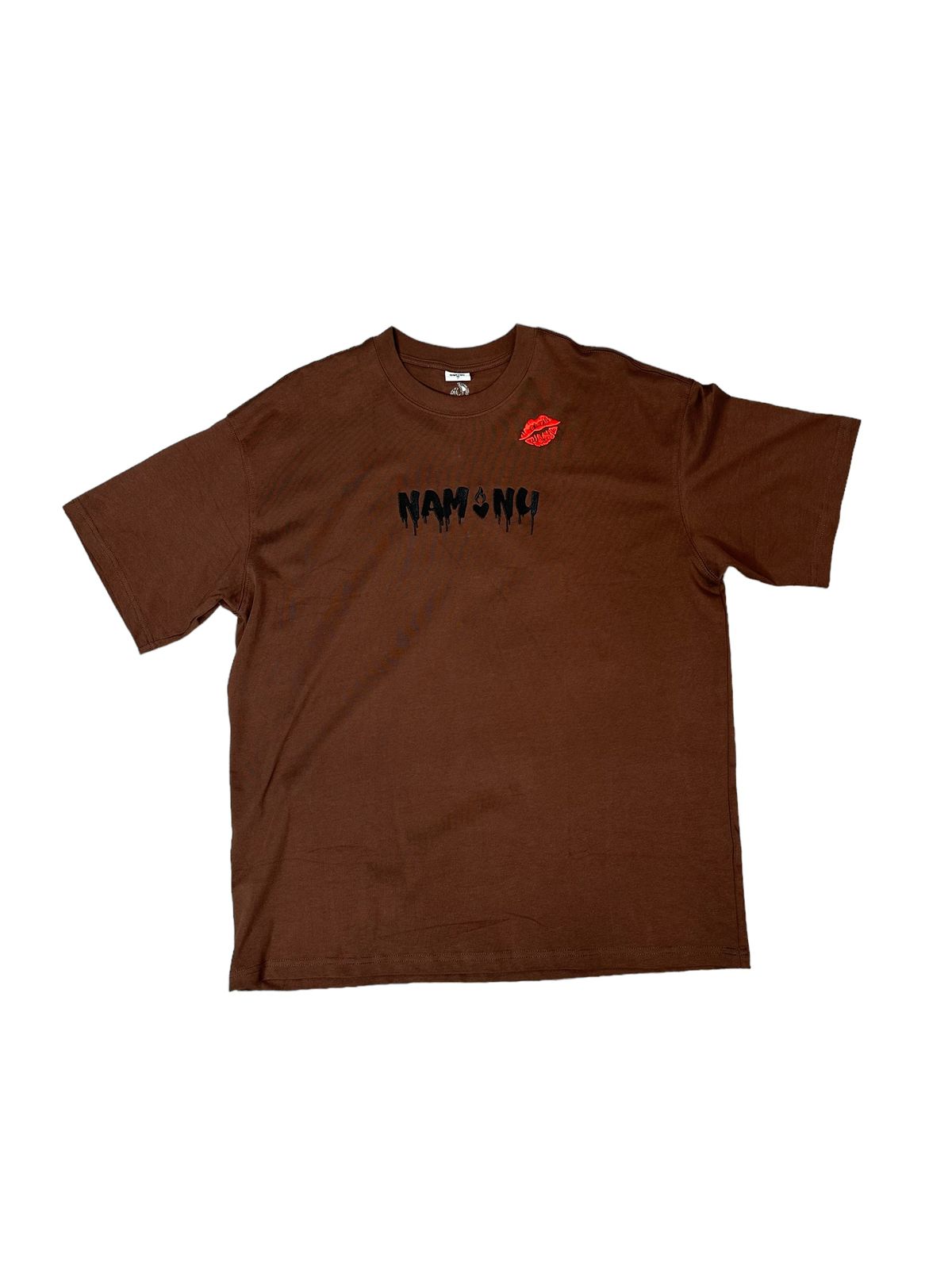 BROWN EMBROIDERED LOGO T-SHIRT