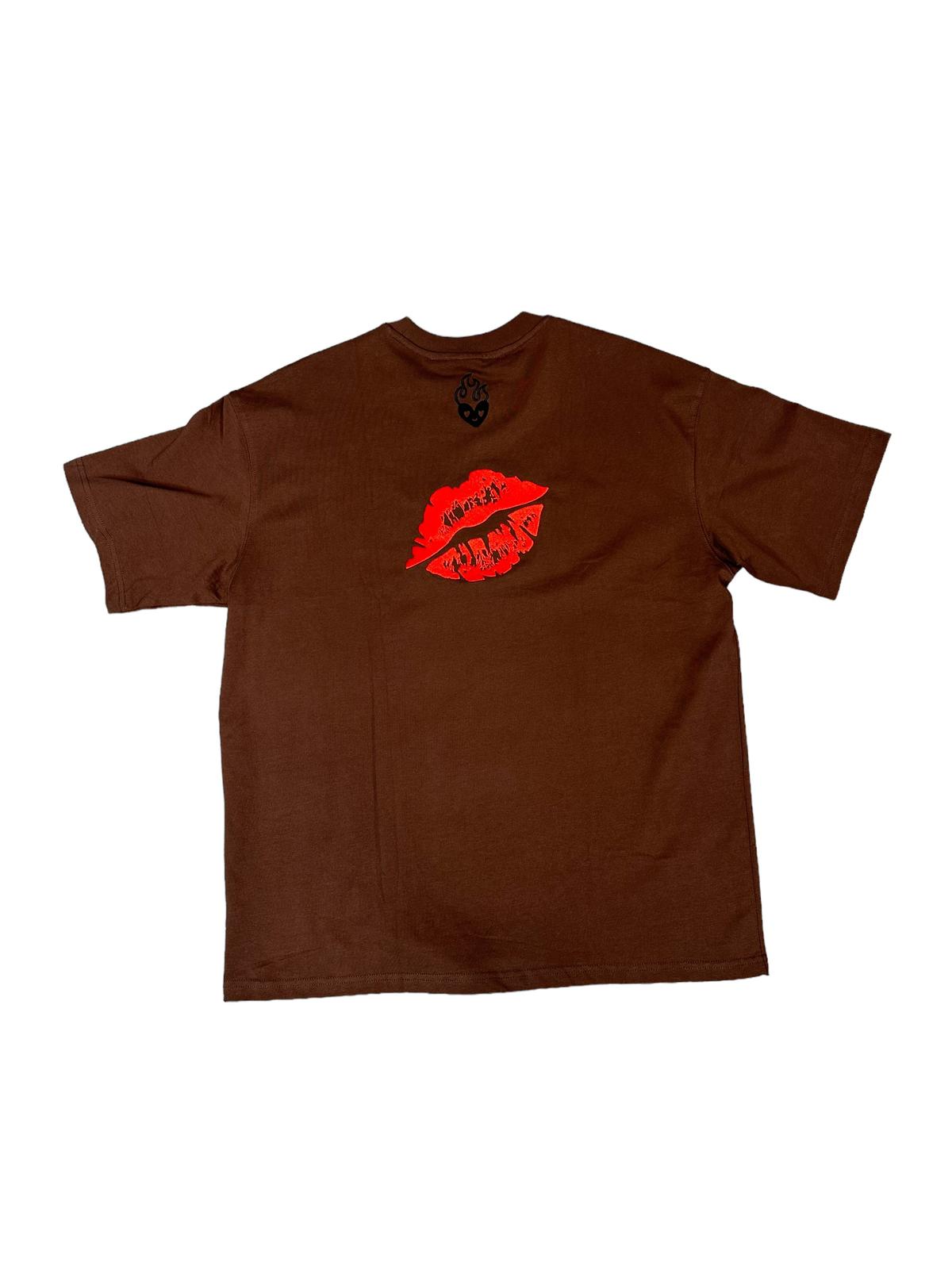 BROWN EMBROIDERED LOGO T-SHIRT