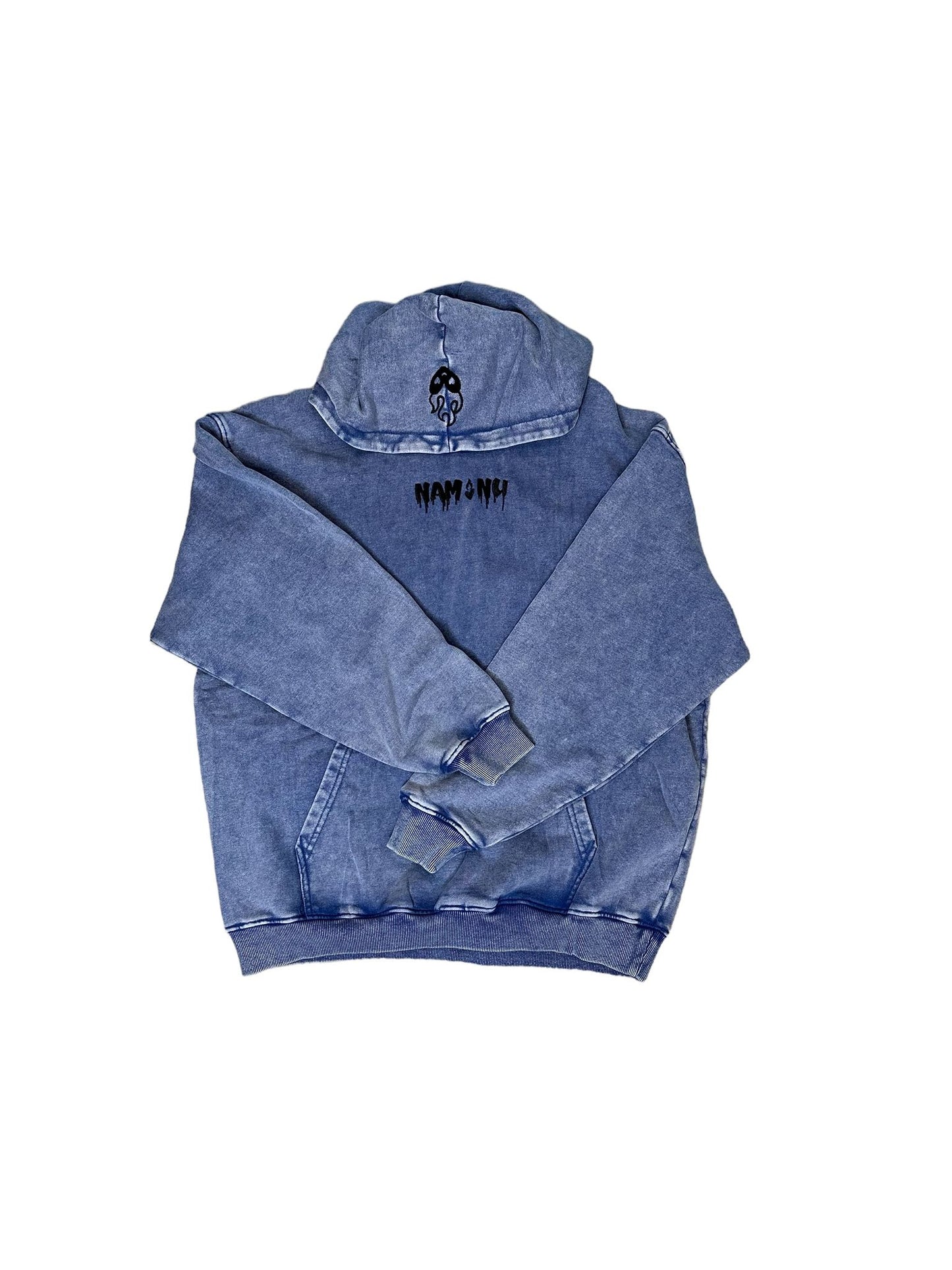 BLUE EMBROIDERED LOGO ACID WASH HOODIE