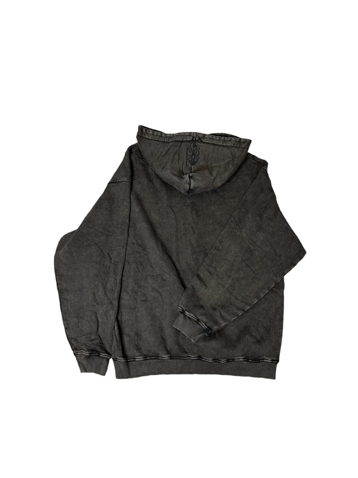 BLACK EMBROIDERED LOGO ACID WASH HOODIE